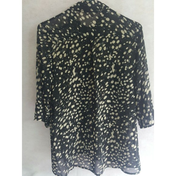 Quintessential button Down Blouse Sheer Sz Small black cream 3/4 Sleeve - Picture 3 of 8